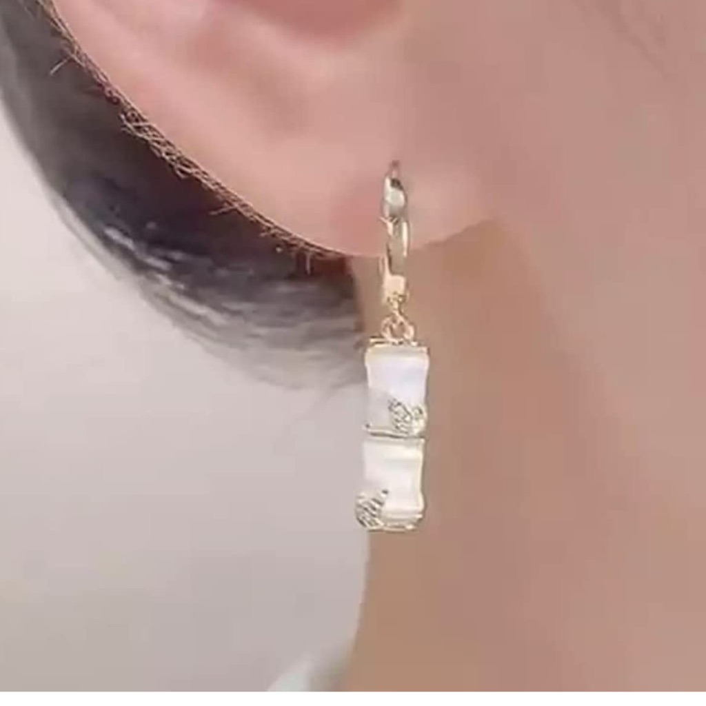 Gold Plated White Opal Bamboo Dangle Earrings 38$